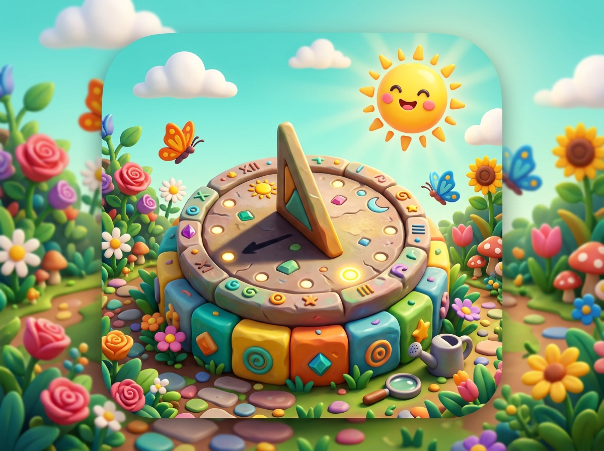 A colorful sundial in a flower garden